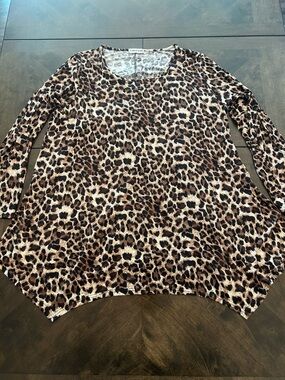 LARACE Leopard Print Long Sleeve Scoop Neck Tunic - Brown/Black